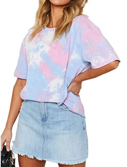 just quella Oversized T Shirts for Women Loose Casual Short Sleeve Tie Dye Tops Tees Mini Dress