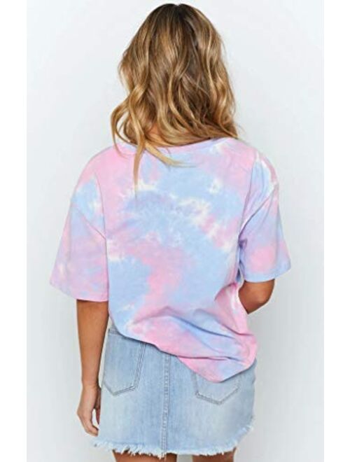 just quella Oversized T Shirts for Women Loose Casual Short Sleeve Tie Dye Tops Tees Mini Dress