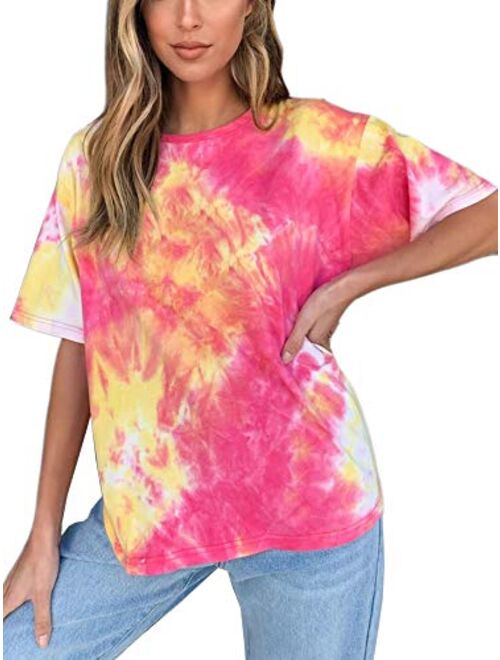 just quella Oversized T Shirts for Women Loose Casual Short Sleeve Tie Dye Tops Tees Mini Dress