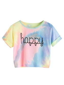 Women's Tie Dye Letter Print Crop Top T Shirt