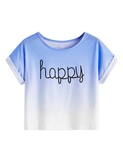 Women's Tie Dye Letter Print Crop Top T Shirt