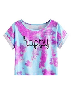 Women's Tie Dye Letter Print Crop Top T Shirt