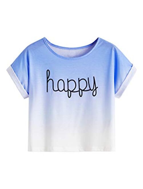 SweatyRocks Women's Tie Dye Letter Print Crop Top T Shirt