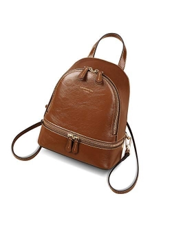 LAORENTOU Women Genuine Leather Mini Backpack Convertable Straps Daypack