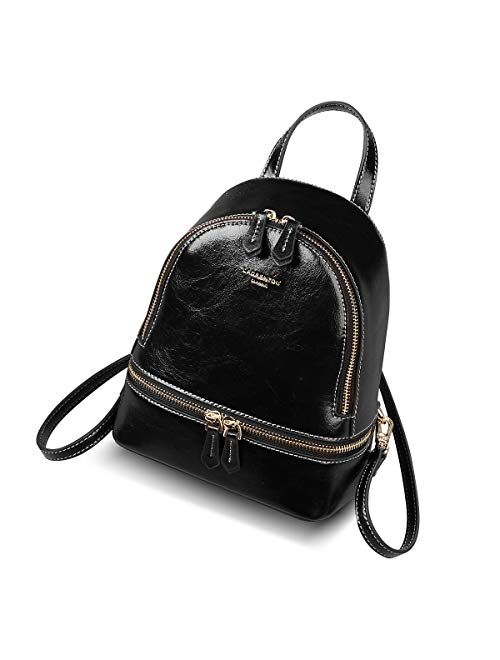 LAORENTOU Women Genuine Leather Mini Backpack Convertable Straps Daypack