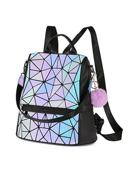 Geometric Luminous Purses and Handbags for Women Holographic Reflective Bag Backpack Wallet Clutch Set