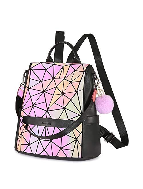 Geometric Luminous Purses and Handbags for Women Holographic Reflective Bag Backpack Wallet Clutch Set