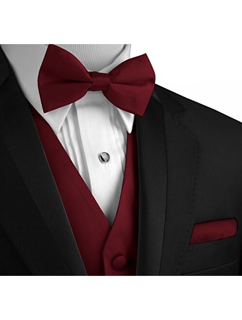 Italian Design, Men's Tuxedo Vest, Bow-Tie & Hankie Set in Burgundy