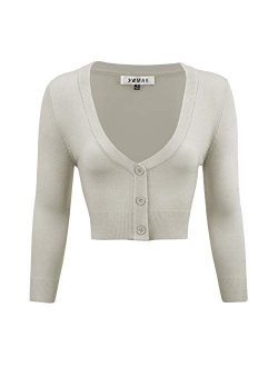YEMAK Women's Cropped Bolero 3/4 Sleeve Button Down Cardigan Sweater (S-4X)