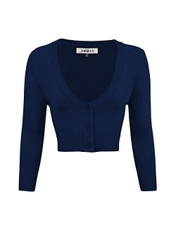 YEMAK Women's Cropped Bolero 3/4 Sleeve Button Down Cardigan Sweater (S-4X)