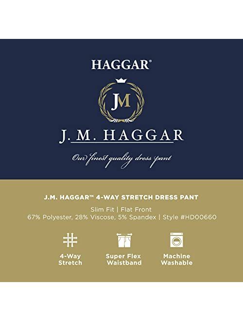 J.M. Haggar Men's 4-Way Stretch Dress Pant - Slim Fit Flat Front