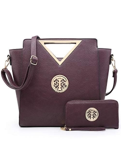 Women Fashion Handbag Chic Triangle Handle Shoulder Bag Tote Satchel Work Purse w/Matching Wallet