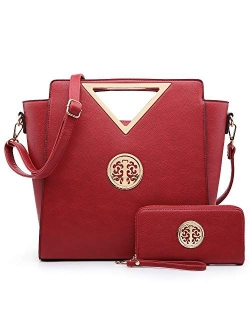 Women Fashion Handbag Chic Triangle Handle Shoulder Bag Tote Satchel Work Purse w/Matching Wallet