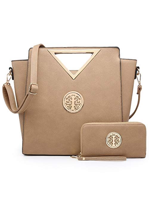 Dasein Women Fashion Handbag Chic Triangle Handle Shoulder Bag Tote Satchel Work Purse w/Matching Wallet