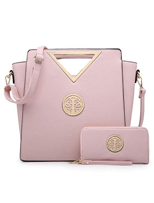 Dasein Women Fashion Handbag Chic Triangle Handle Shoulder Bag Tote Satchel Work Purse w/Matching Wallet