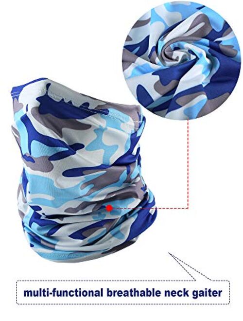 4 Pieces Summer Face Cover Neck Gaiter Cooling Sunblock Face Scarf(Camo Blue, Camo Sky Blue, Camo Green, Camo Orange)