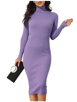 ninovino Women's Turtleneck Ribbed Knit Long Sleeve Slim Fit Sweater Dress