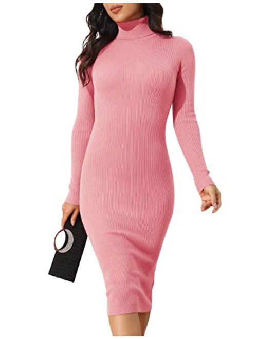 ninovino Women's Turtleneck Ribbed Knit Long Sleeve Slim Fit Sweater Dress