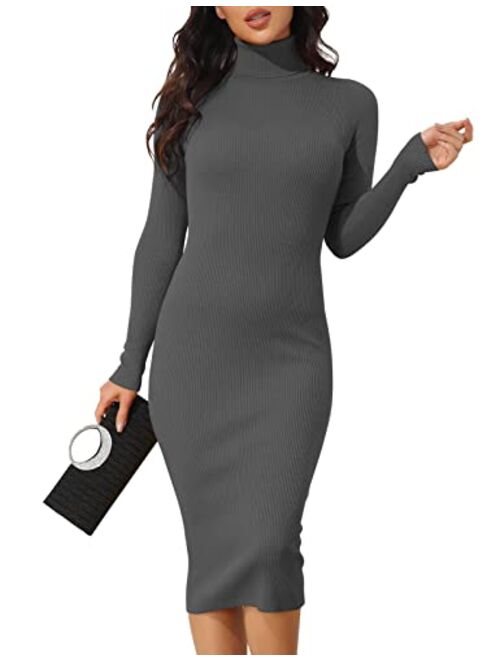 ninovino Women's Turtleneck Ribbed Knit Long Sleeve Slim Fit Sweater Dress