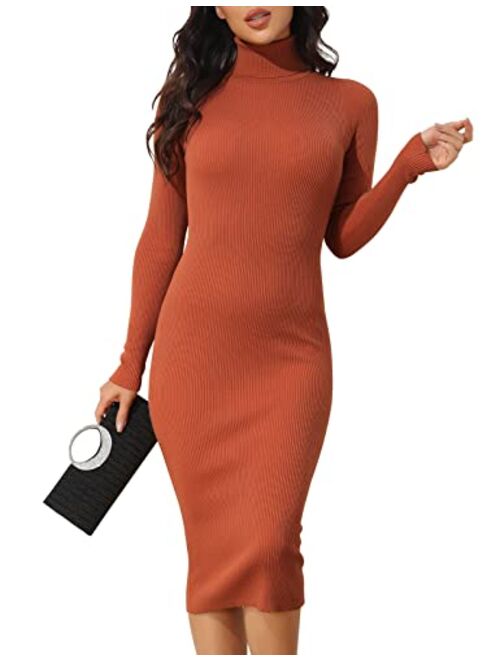 ninovino Women's Turtleneck Ribbed Knit Long Sleeve Slim Fit Sweater Dress