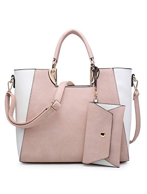 Dasein Womens Tote Satchel Top Handle Shoulder Bag Two Tone Purse Handbag w/Bonus Coin Purse