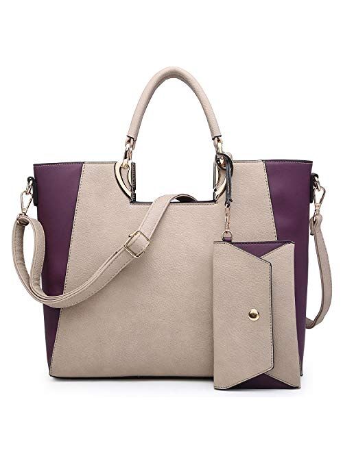 Dasein Womens Tote Satchel Top Handle Shoulder Bag Two Tone Purse Handbag w/Bonus Coin Purse