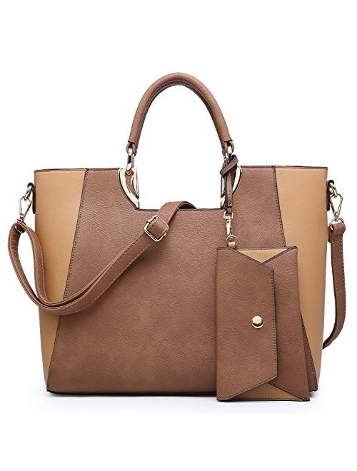 Dasein Womens Tote Satchel Top Handle Shoulder Bag Two Tone Purse Handbag w/Bonus Coin Purse