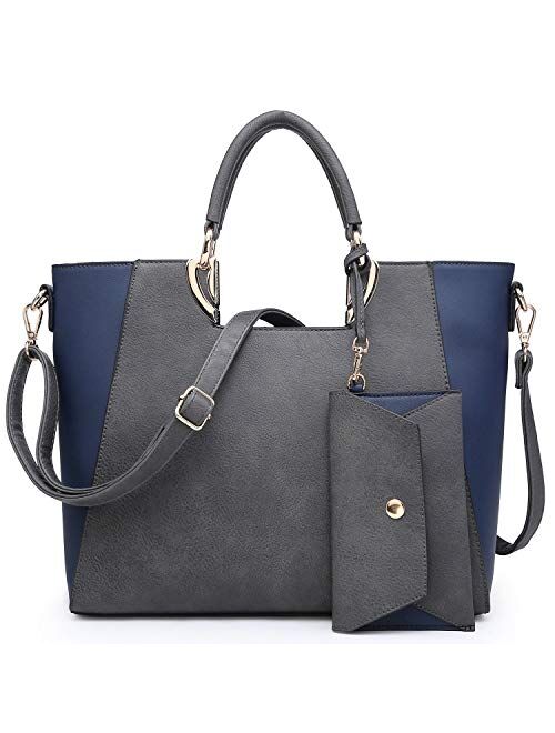 Dasein Womens Tote Satchel Top Handle Shoulder Bag Two Tone Purse Handbag w/Bonus Coin Purse