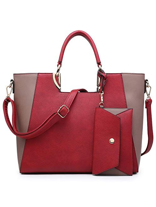 Dasein Womens Tote Satchel Top Handle Shoulder Bag Two Tone Purse Handbag w/Bonus Coin Purse