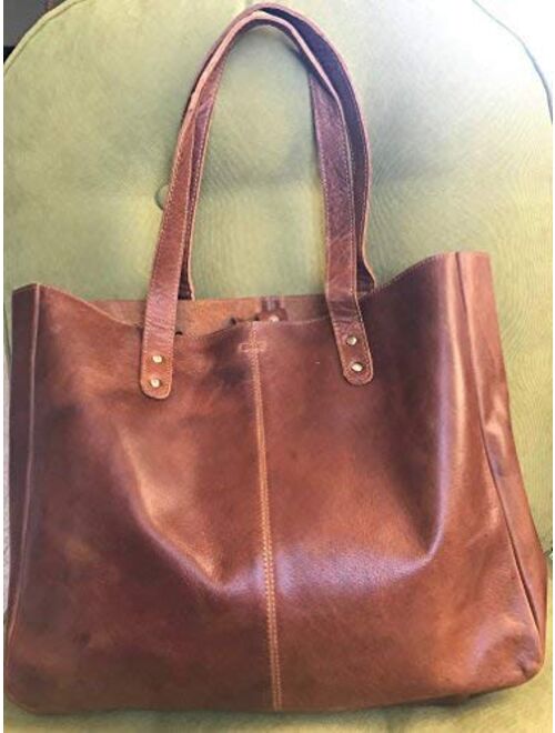 KomalC Genuine Soft Chicago Buff Leather Tote Bag Elegant Shopper Shoulder BagSALE