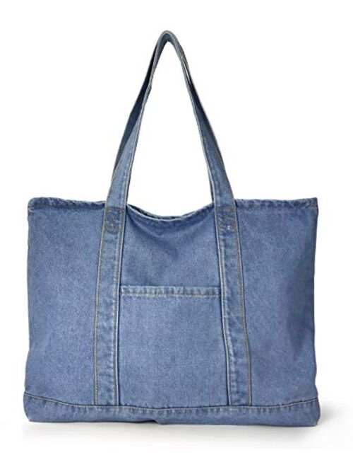 Hoxis Light Weight Soft Denim Tote Unisex Shopper Shoulder Handbag