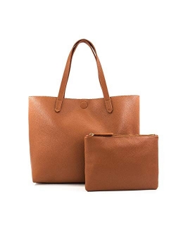 EMPERIA Bracelyn Vegan Leather Contrast Lining Tote Handbag Shoulder Bag with Wallet 2 PCS SET for Women