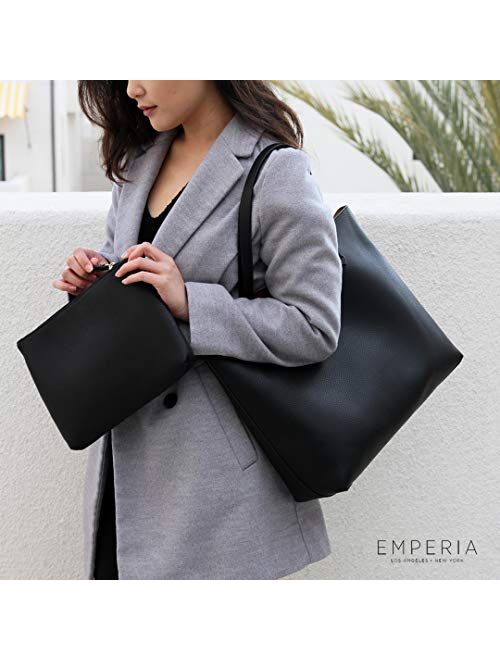 EMPERIA Bracelyn Vegan Leather Contrast Lining Tote Handbag Shoulder Bag with Wallet 2 PCS SET for Women