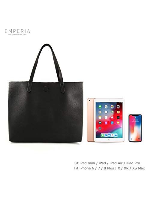 EMPERIA Bracelyn Vegan Leather Contrast Lining Tote Handbag Shoulder Bag with Wallet 2 PCS SET for Women