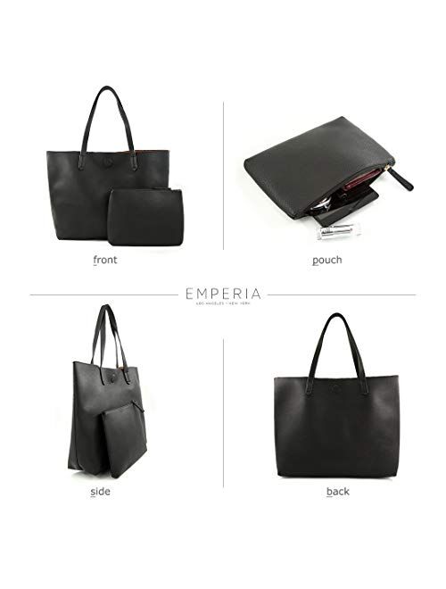 EMPERIA Bracelyn Vegan Leather Contrast Lining Tote Handbag Shoulder Bag with Wallet 2 PCS SET for Women