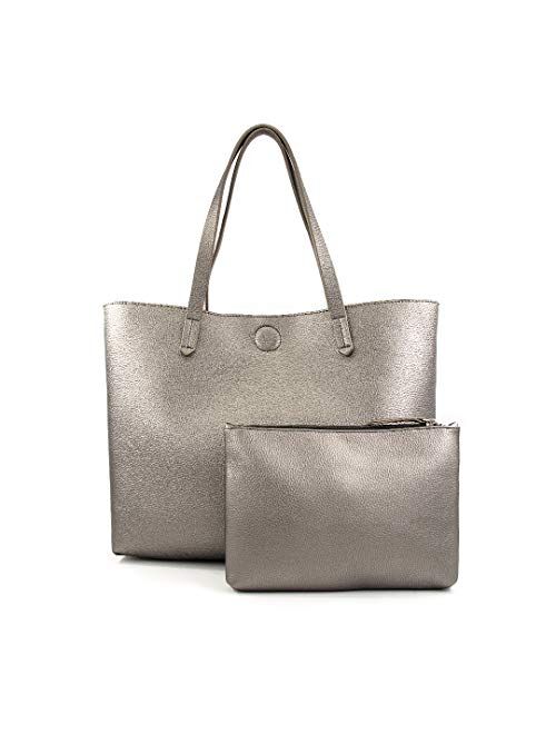 EMPERIA Bracelyn Vegan Leather Contrast Lining Tote Handbag Shoulder Bag with Wallet 2 PCS SET for Women