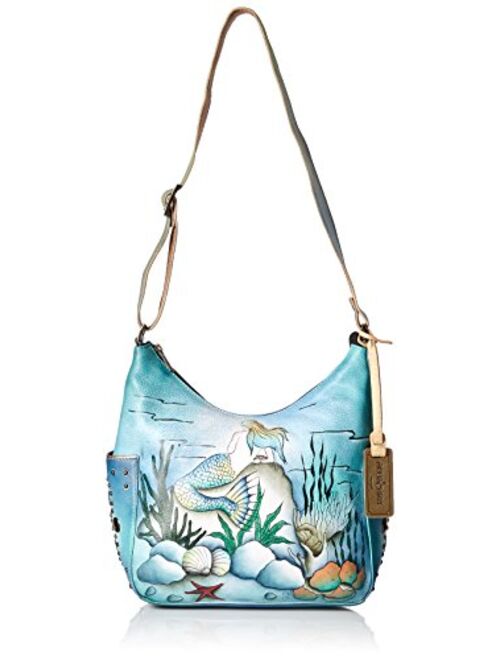 Anuschka Women's Genuine Leather Shoulder Bag | Hand Painted Original Artwork | Classic Hobo With Studded Side Pockets