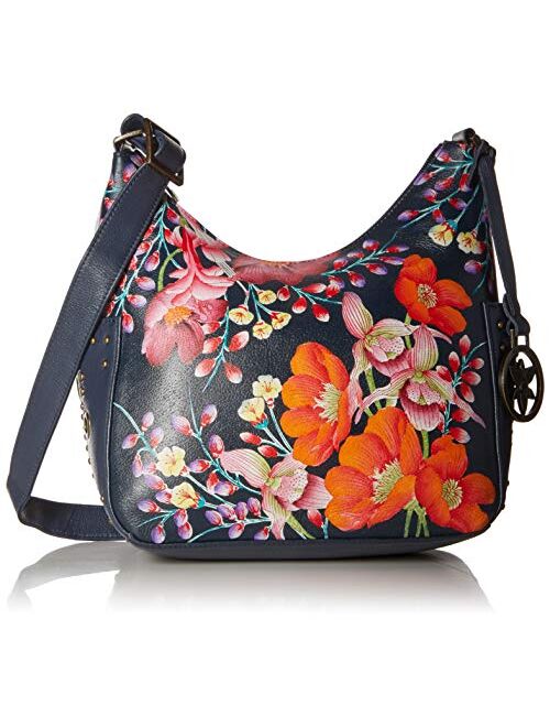 Anuschka Women's Genuine Leather Shoulder Bag | Hand Painted Original Artwork | Classic Hobo With Studded Side Pockets