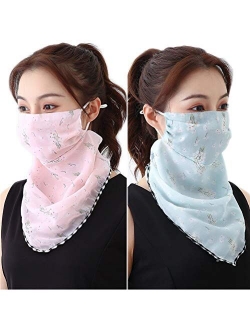 VIVIAN & VINCENT 2 Pack of Women Sunscreen Cloth Face Mask Chiffon Scarf Neck Gaiter Lightweight UV Protection Bandana