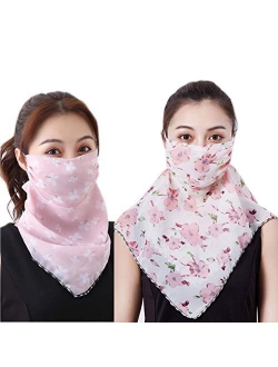 VIVIAN & VINCENT 2 Pack of Women Sunscreen Cloth Face Mask Chiffon Scarf Neck Gaiter Lightweight UV Protection Bandana