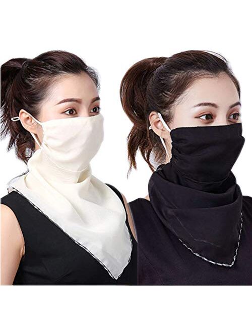 VIVIAN & VINCENT 2 Pack of Women Sunscreen Cloth Face Mask Chiffon Scarf Neck Gaiter Lightweight UV Protection Bandana