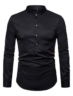 WHATLEES Mens Solid Long Sleeve Slim Fit Button Down Dress Shirt