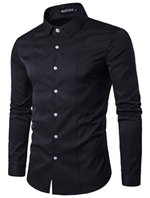 WHATLEES Mens Solid Long Sleeve Slim Fit Button Down Dress Shirt