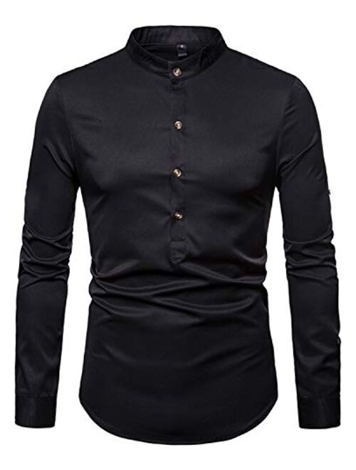 WHATLEES Mens Solid Long Sleeve Slim Fit Button Down Dress Shirt