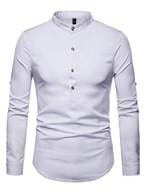 WHATLEES Mens Solid Long Sleeve Slim Fit Button Down Dress Shirt