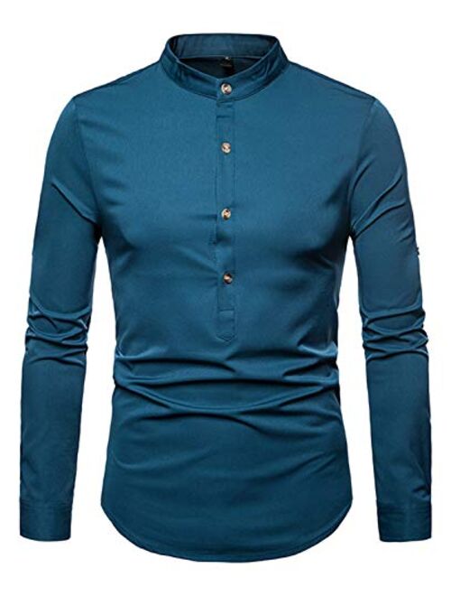 WHATLEES Mens Solid Long Sleeve Slim Fit Button Down Dress Shirt