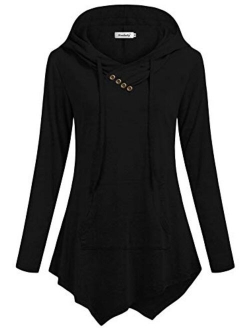 Ninedaily Womens Sweatshirt Pullover Hoodies Tunic Long Sleeve V Neck Pocket Top