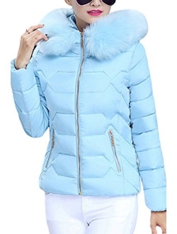 YMING Womens Winter Down Cotton Coat Quilted Parka Jacket with Faux Fur Hood