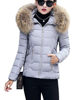 YMING Womens Winter Down Cotton Coat Quilted Parka Jacket with Faux Fur Hood