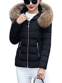 YMING Womens Winter Down Cotton Coat Quilted Parka Jacket with Faux Fur Hood